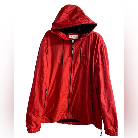 Calvin Klein red jacket zip front hooded windbreaker men XXL - Picture 1 of 8